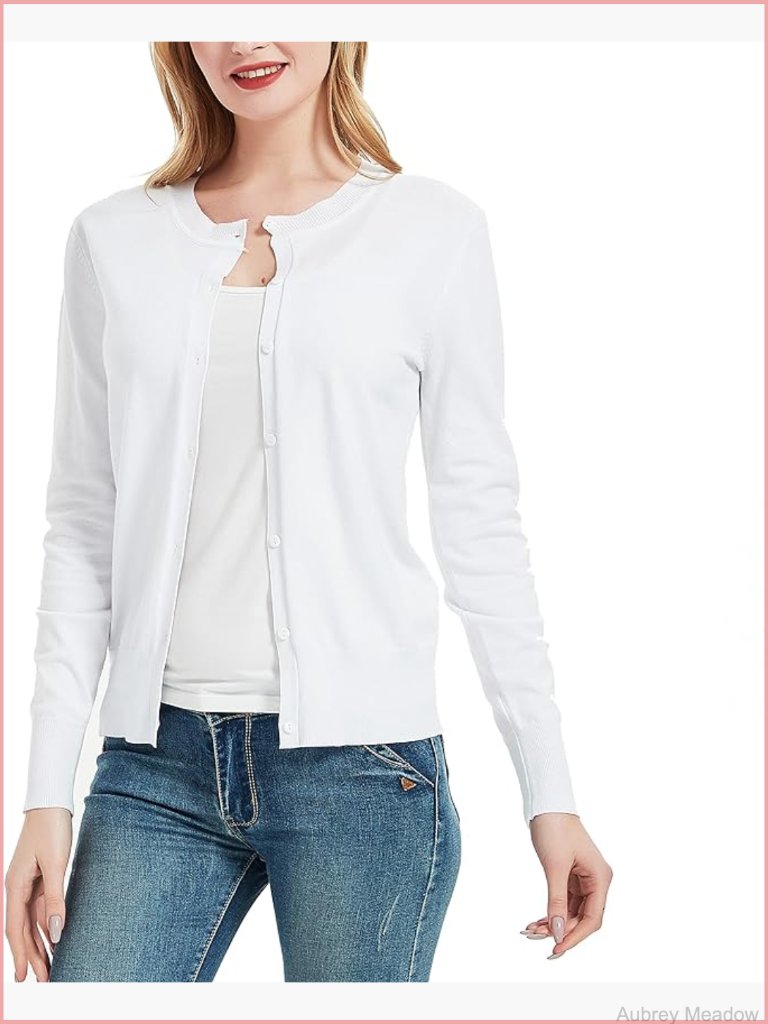 Crew Neck Button Down Long Sleeve Cardigan Sweater